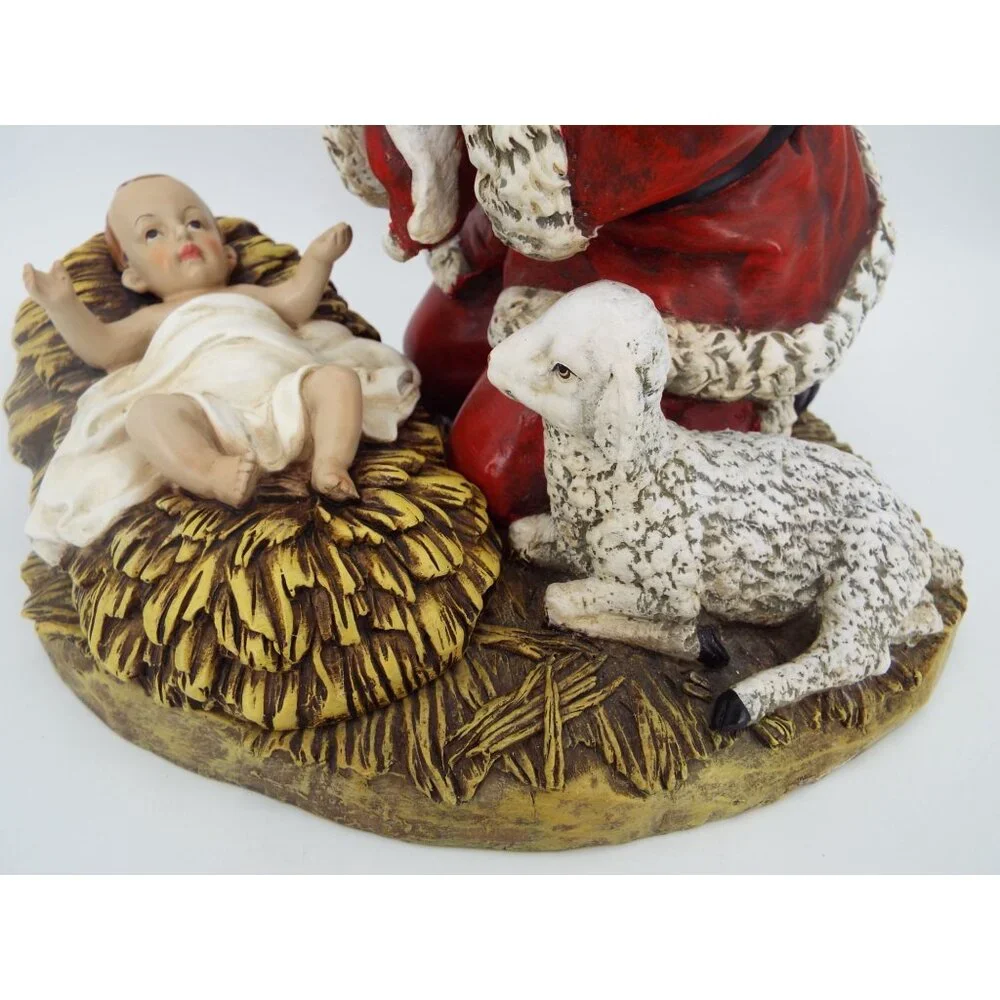 RP Gauer 1983 Roman Kneeling Santa Resin Figurine Baby Jesus Manger